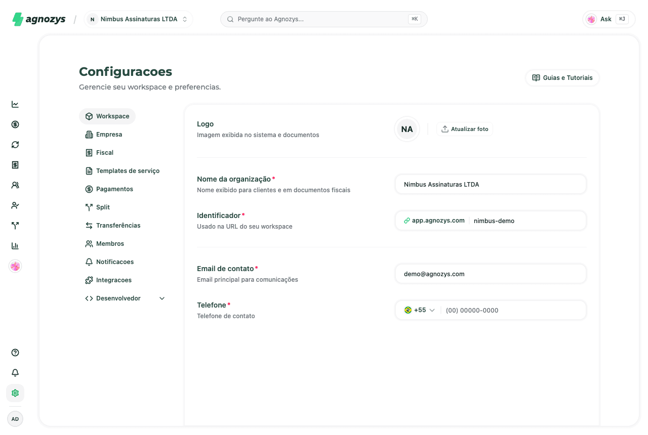 Página de configurações de workspace mostrando membros da organização