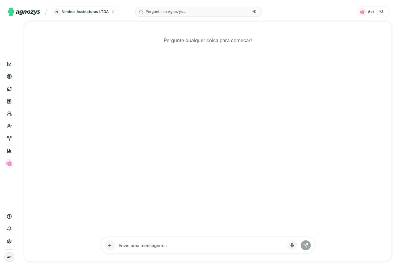 Página do AI Copilot com campo de mensagem "Envie uma mensagem..."