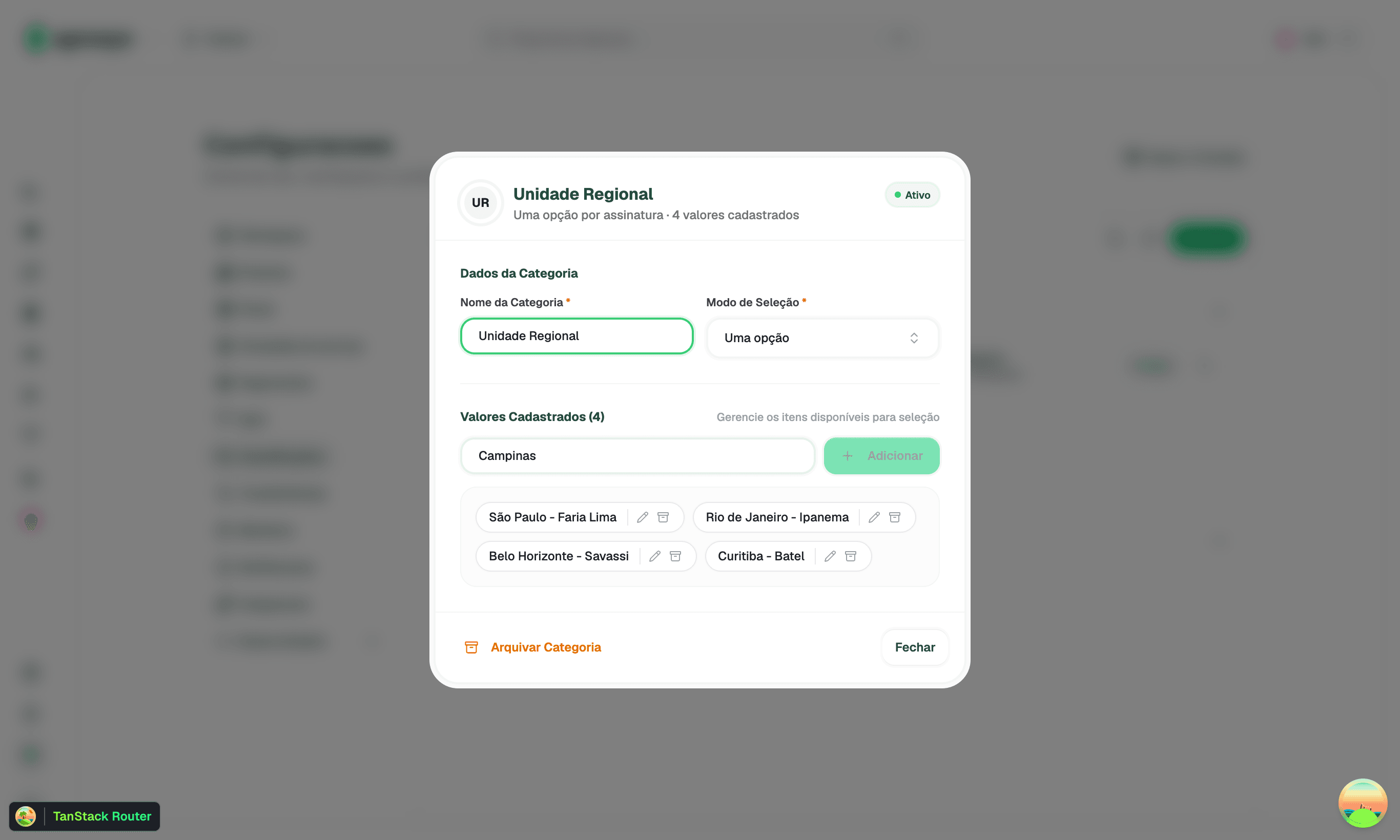 Adicionando Novo Valor no Modal de Gestão